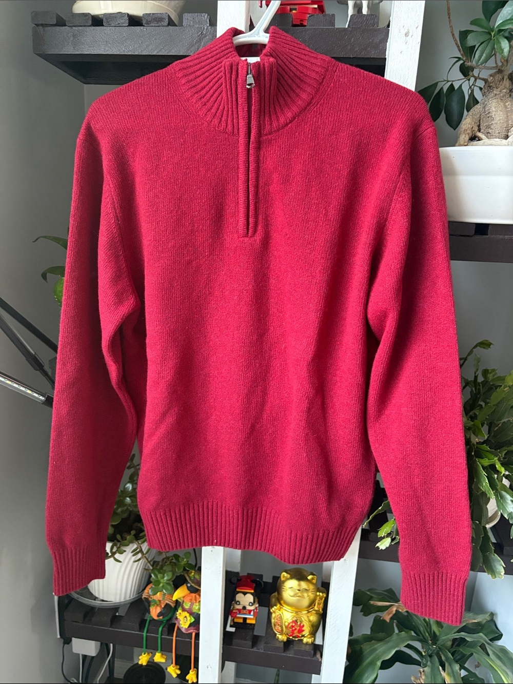NWOT Men's Wool blend Half-Zip Sweater in Rich Raspberry